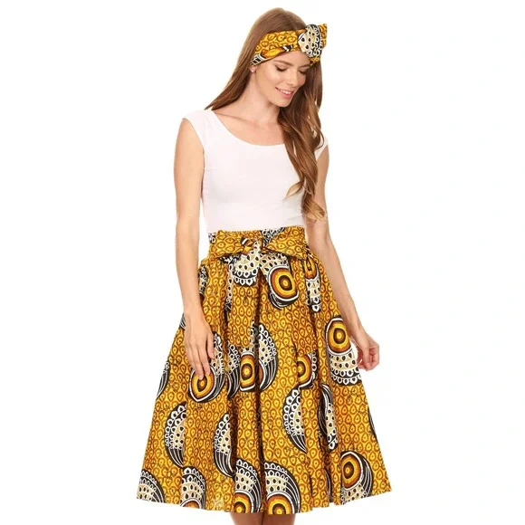 Advance Apparels Skirt African Print Midi Tie Waist Free Size Boho Festival - Picture 5 of 7